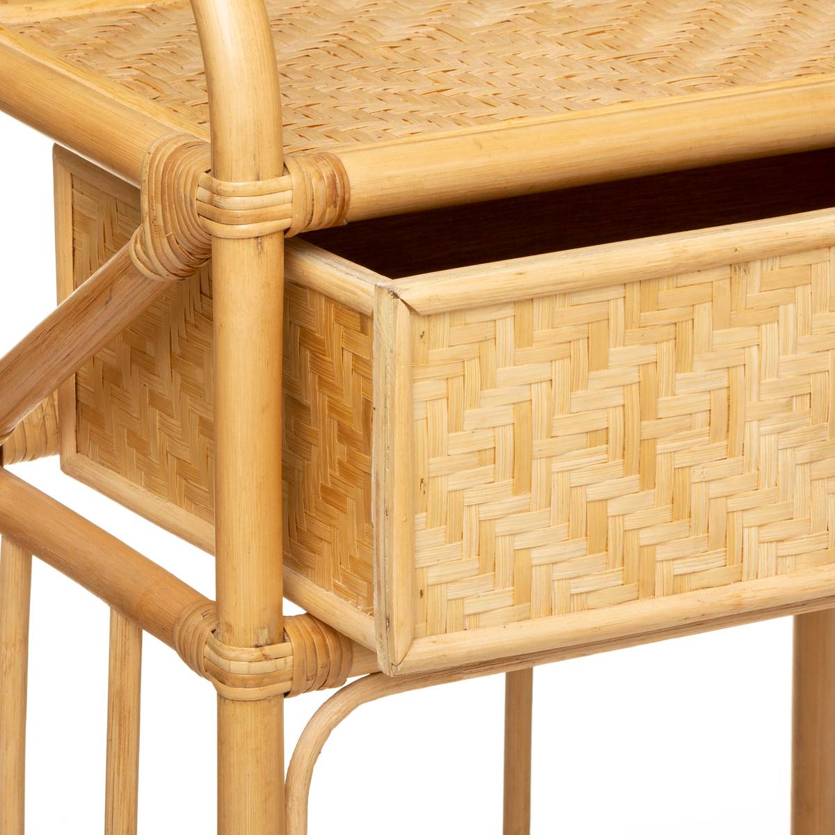 Table de chevet 1 tiroir 2 étagères rotin AONI beige, ATMOSPHERA