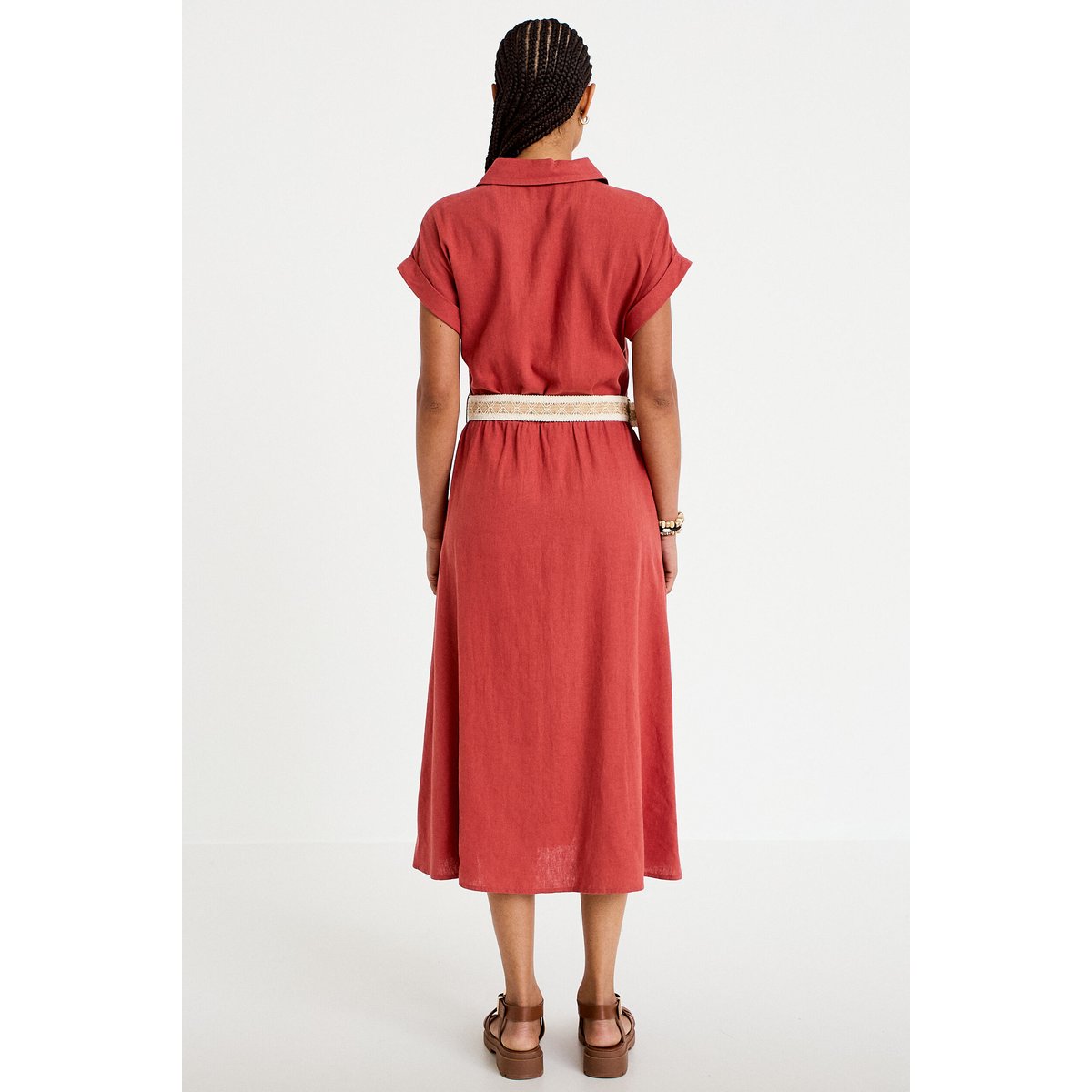 Robe évasée avec ceinture amovible vieux rose, CACHE CACHE