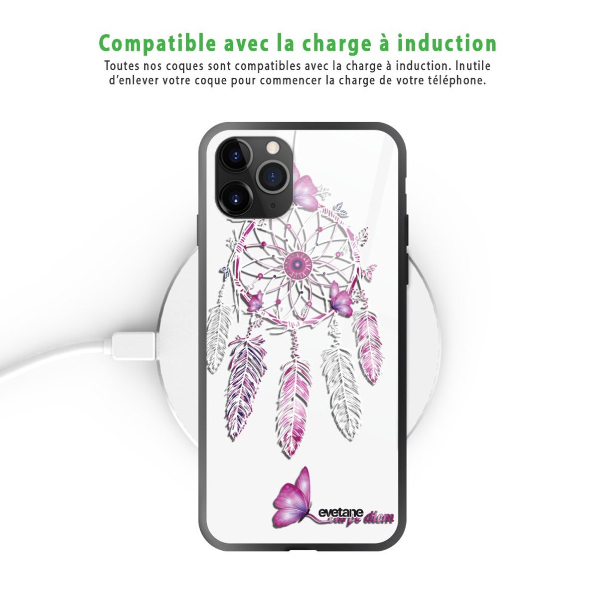 Coque en verre trempé iPhone 11 Pro carpe diem, EVETANE