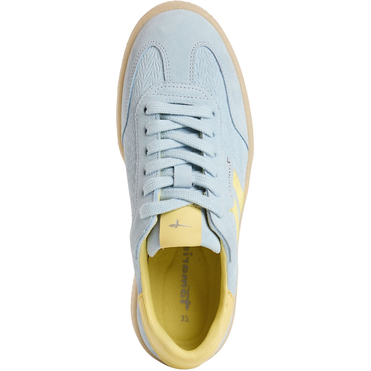 Baskets en cuir, semelle coloris miel bleu clair, TAMARIS