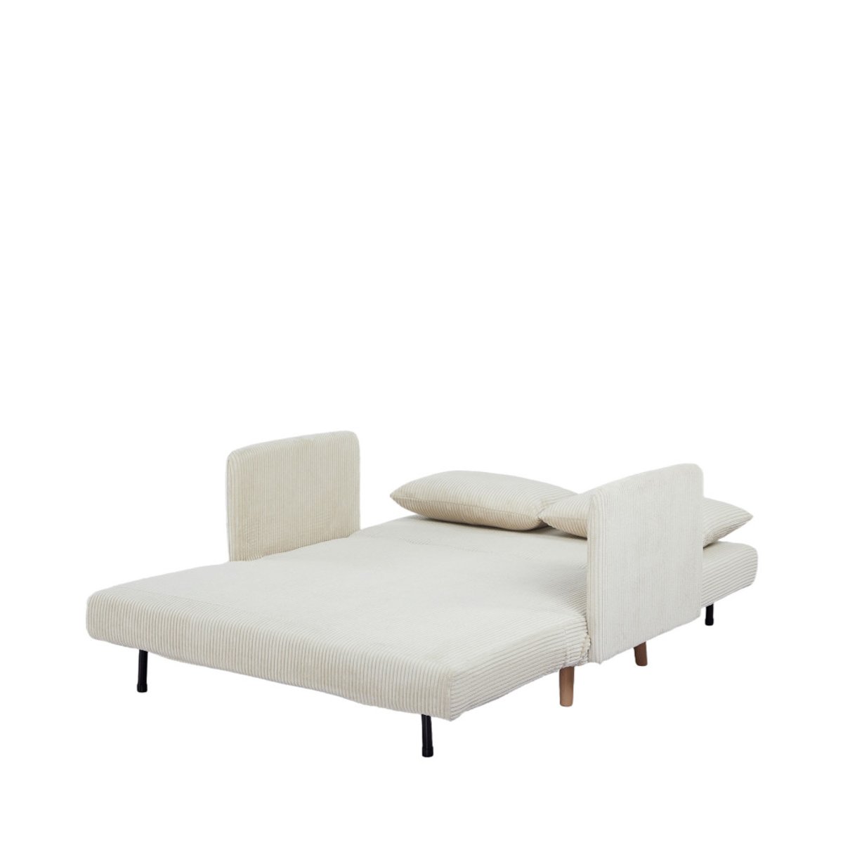 Canapé convertible 2 places en velours côtelé pieds bois clair- BELUSHI beige, DRAWER