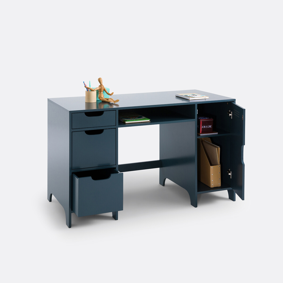 Secretária de pedestal duplo para crianças, Hiba azul escuro, LA REDOUTE INTERIEURS