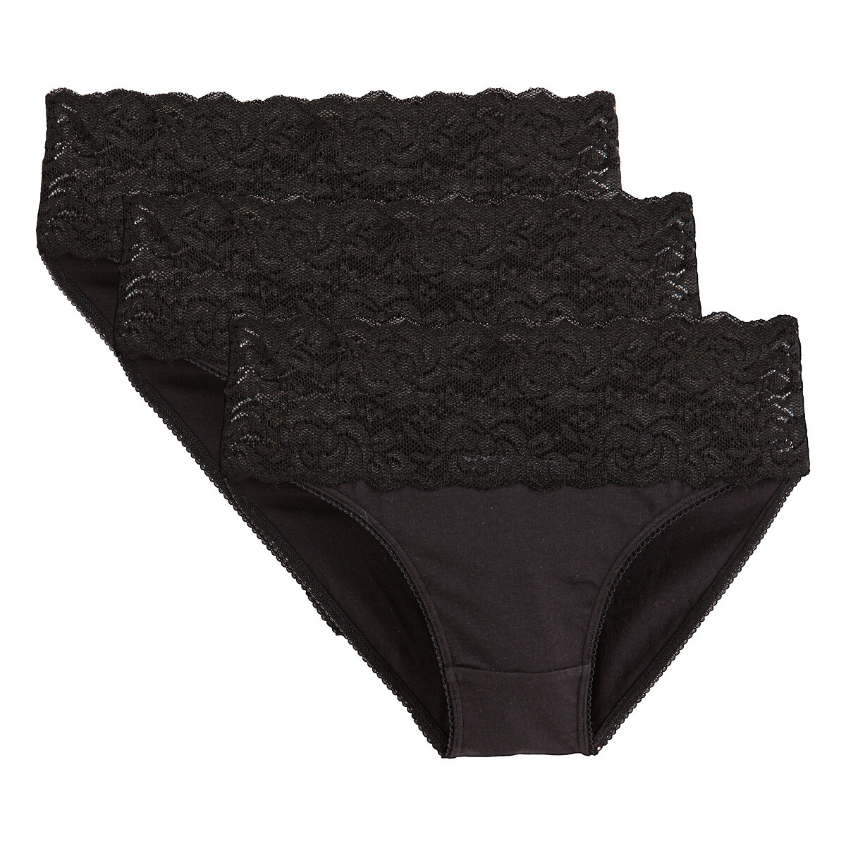 Lot de 3 slips avec large bande en dentelle noir + noir + noir, ANNE WEYBURN
