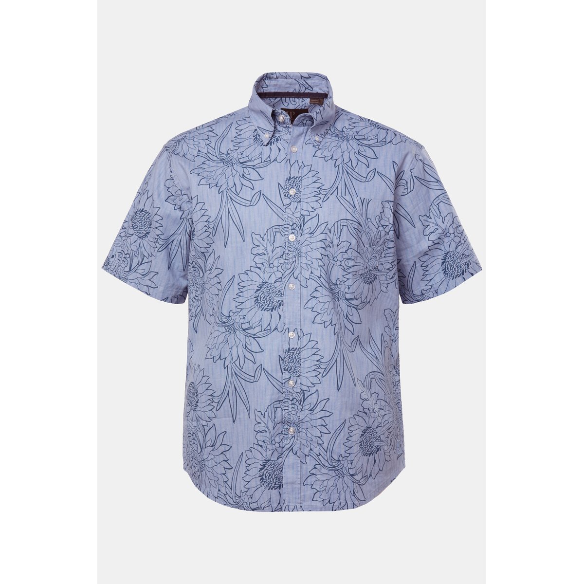 Chemise en lin mélangé, imprimé all-over bleu jean, JP1880