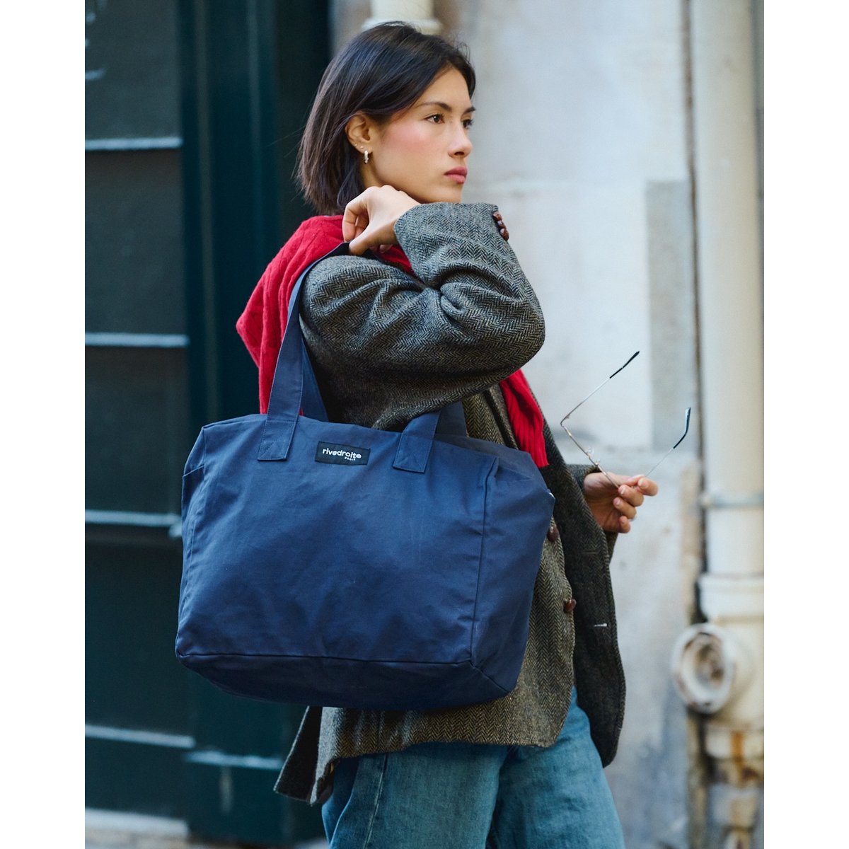 Sac 24heures en coton enduit zippé CÉLESTINS bleu enduit, RIVEDROITE