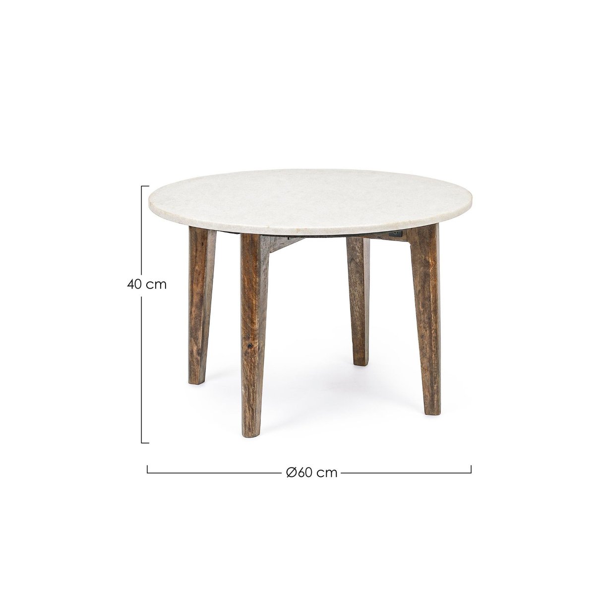 Table basse ronde vintage en manguier et marbre blanc D60 - BLANY blanc, HELLIN, DEPUIS 1862