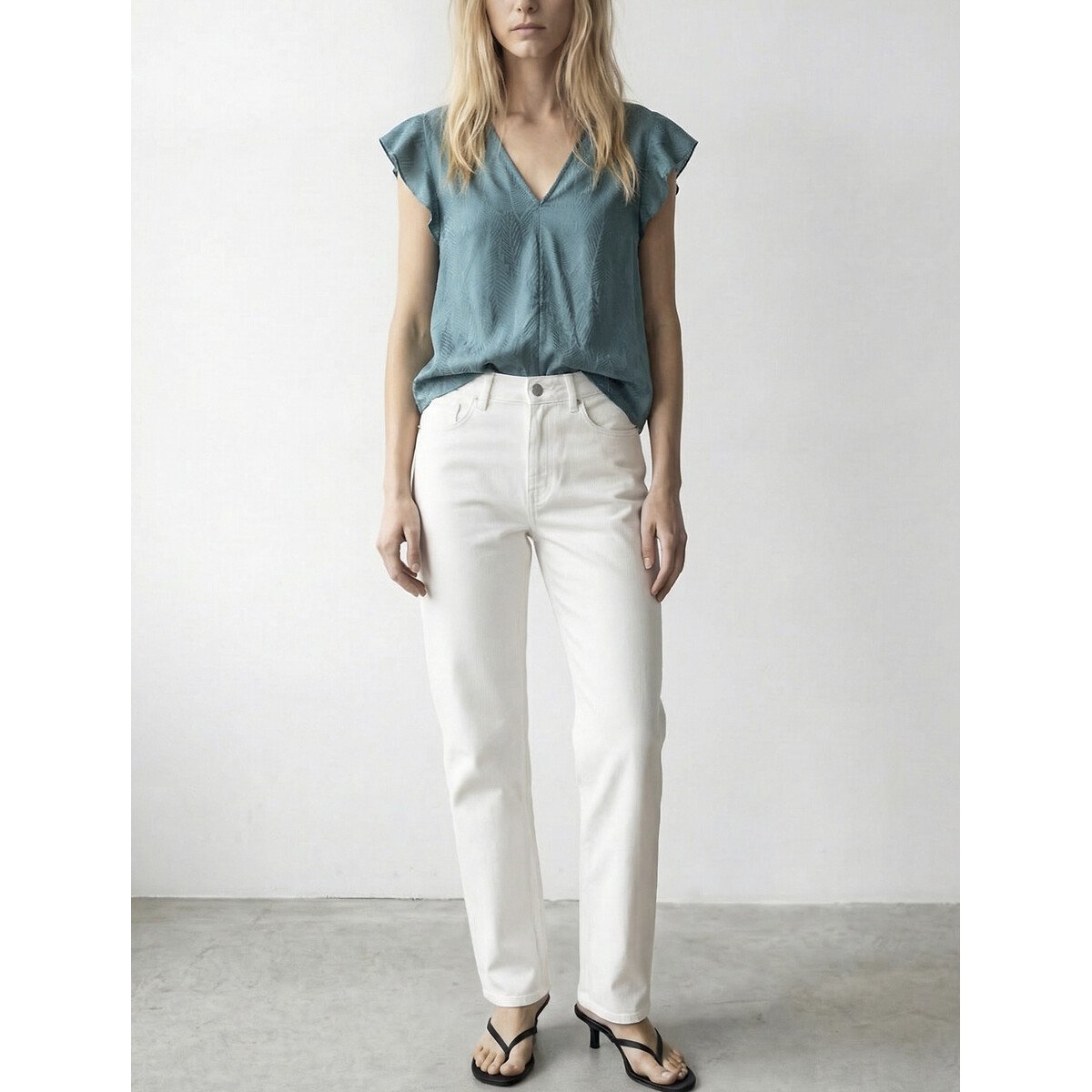 Blusa maniche corte scollo a V blu pavone, VILA