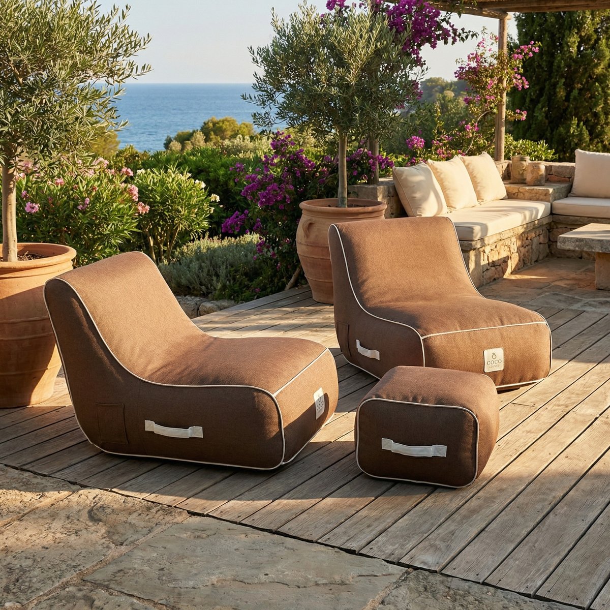 Fauteuil gonflable riviera en olefin couleur vert d'eau 105x75x75 cm chocolat, COCO LOUNGE
