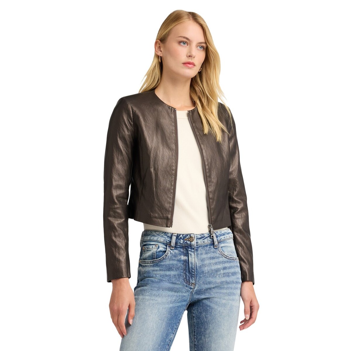 Veste sans col avec zip marron, MOTIVI