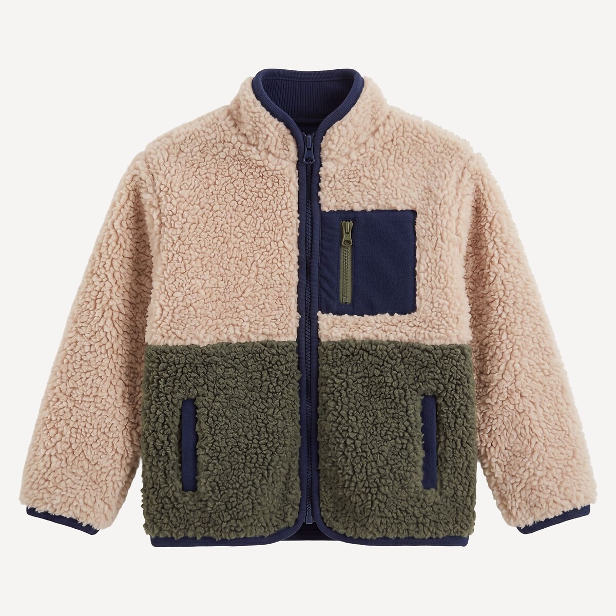 Gilet en sherpa à col montant beige + kaki, LA REDOUTE COLLECTIONS