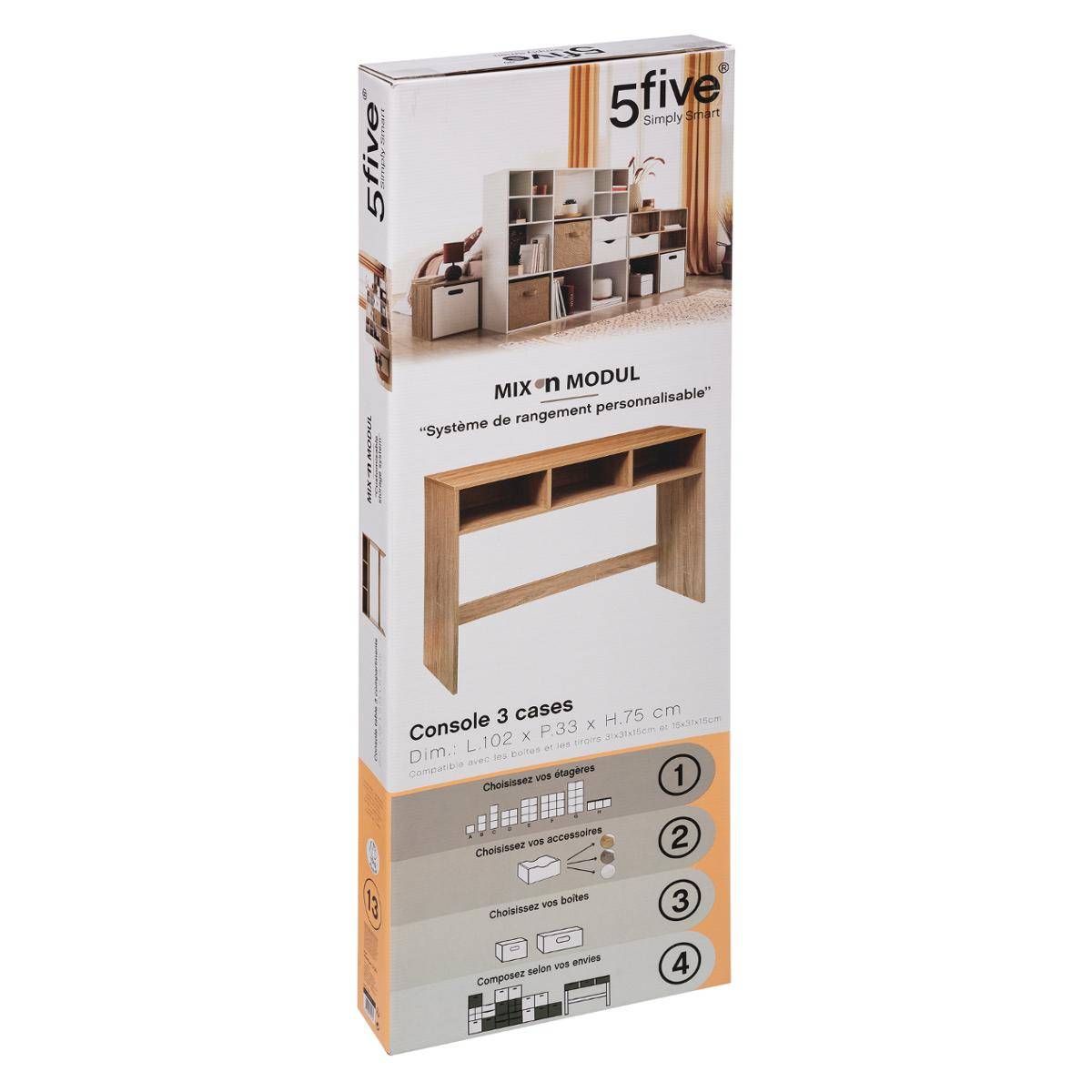Console 3 cases effet chêne MIX'N MODUL beige, 5FIVE SIMPLY SMART