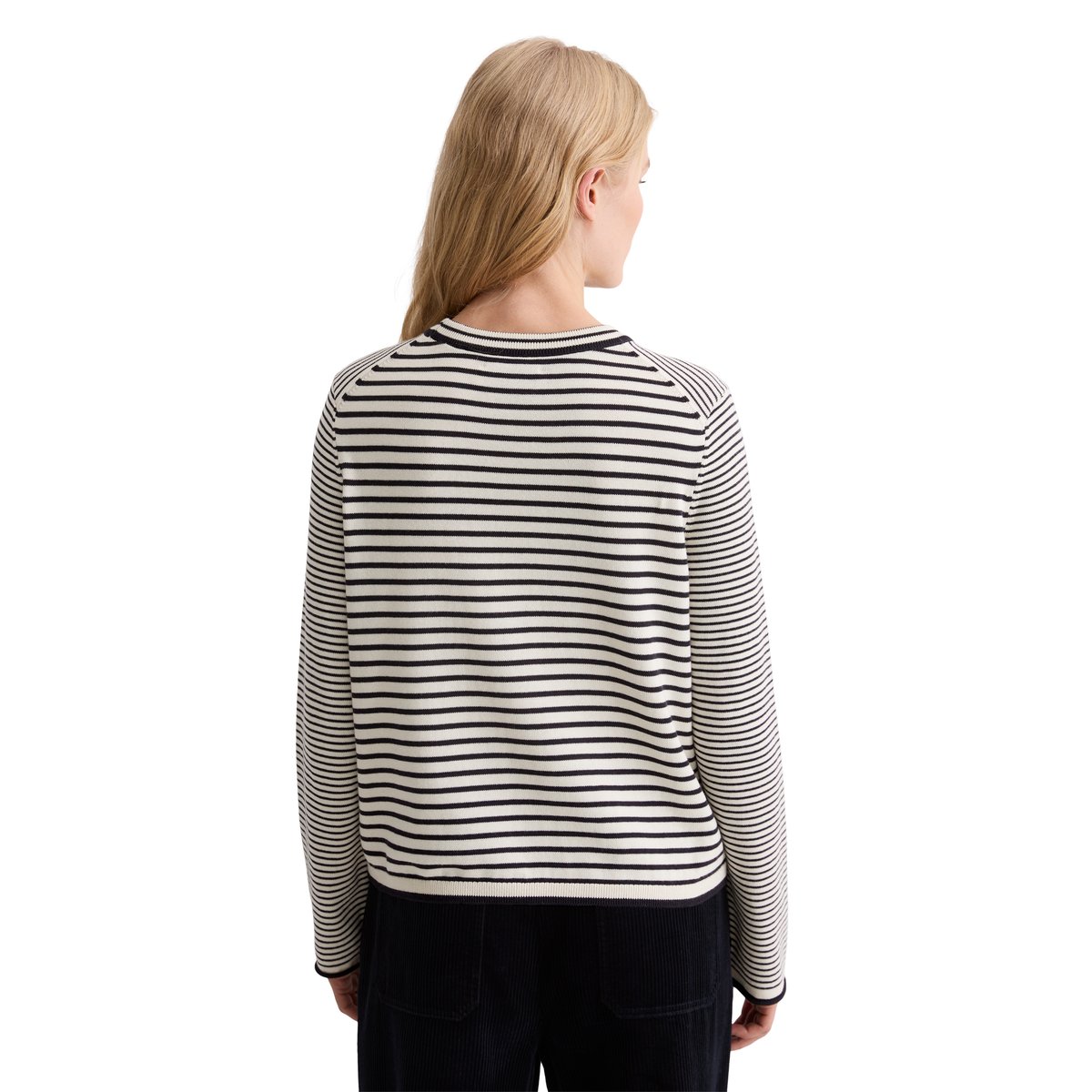 Pull à rayures milleraies regular en pur coton bio blanc naturel, MARC O'POLO
