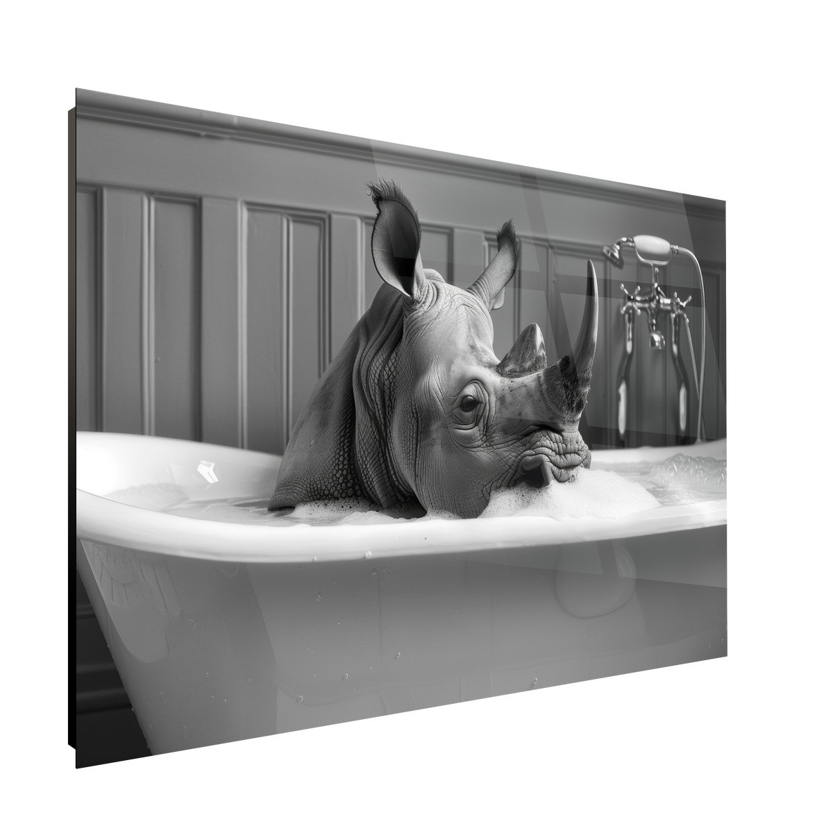 Tableau Sur Verre Synthétique Rhinocéros Au Bain ANIMAUX HUMANISÉS tableau en verre synthétique, CEANOTHE