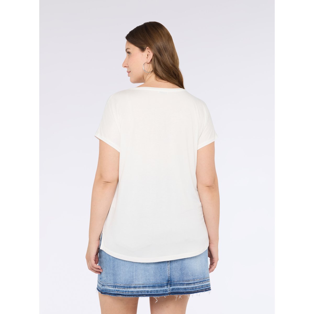 T-shirt bimatière avec col en V blanc, FIORELLA RUBINO