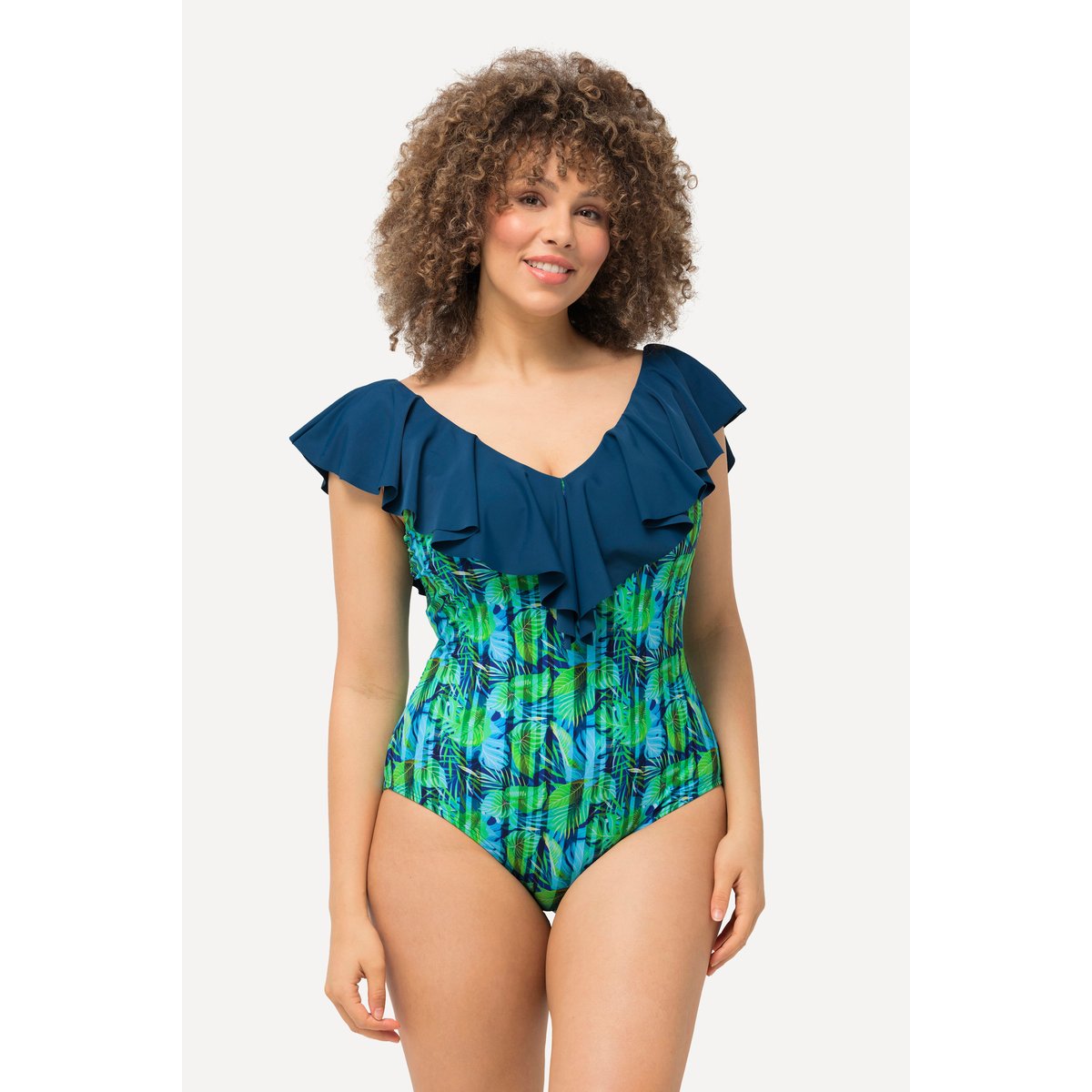 Maillot de bain à bonnets souples. Motif pétrole foncé, ULLA POPKEN
