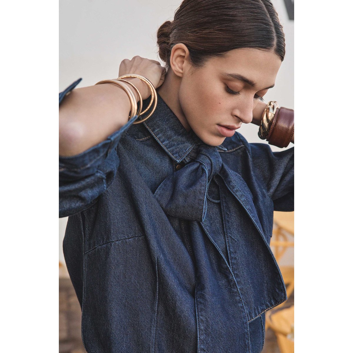 Blouse à col lavallière DARIA denim brut, Maison 123