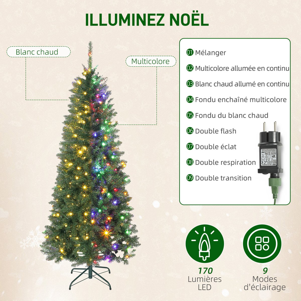 Sapin de Noël Plastique Vert vert, HOMCOM
