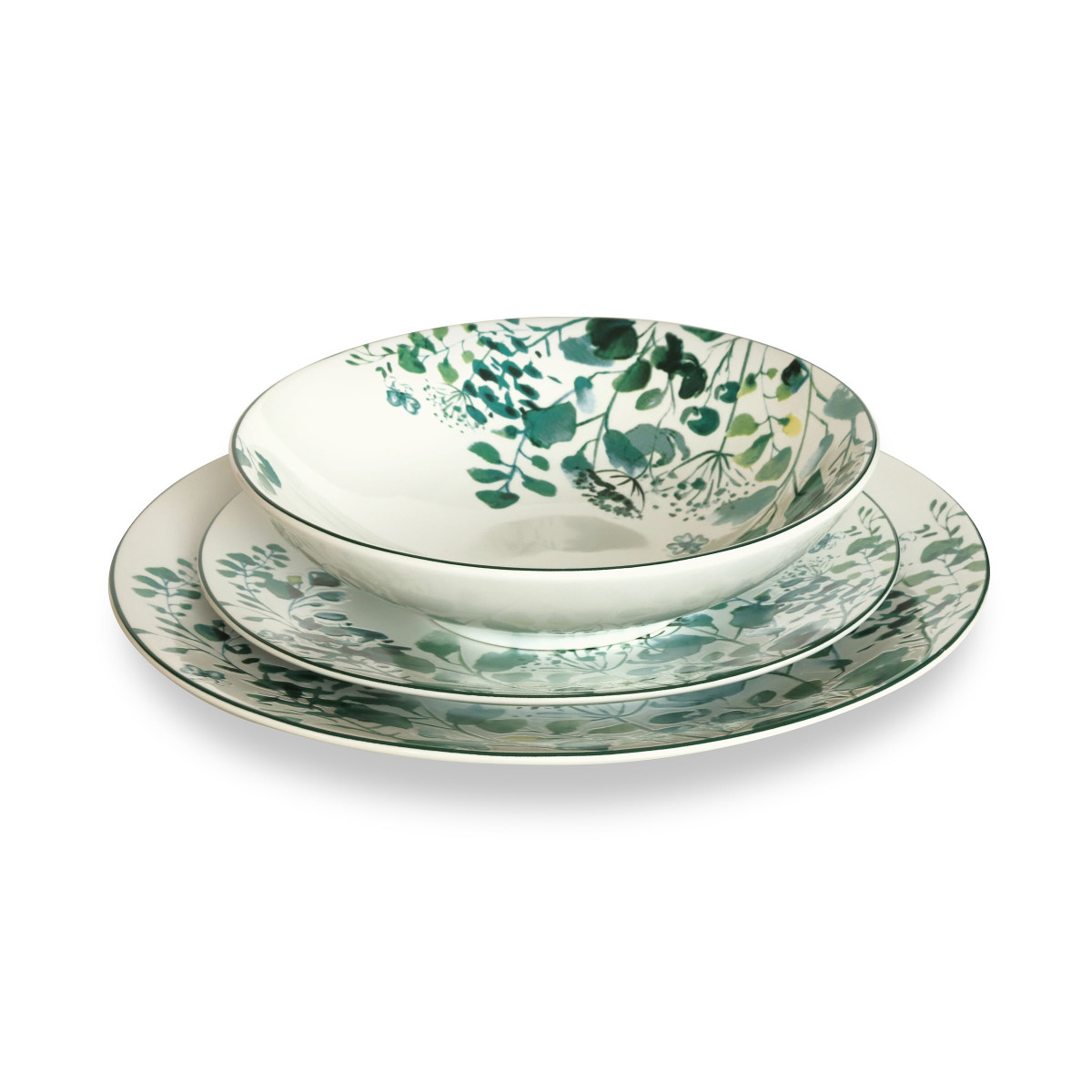 Coffret 6 assiettes dessert - OXALIS blanc/vert, MEDARD DE NOBLAT