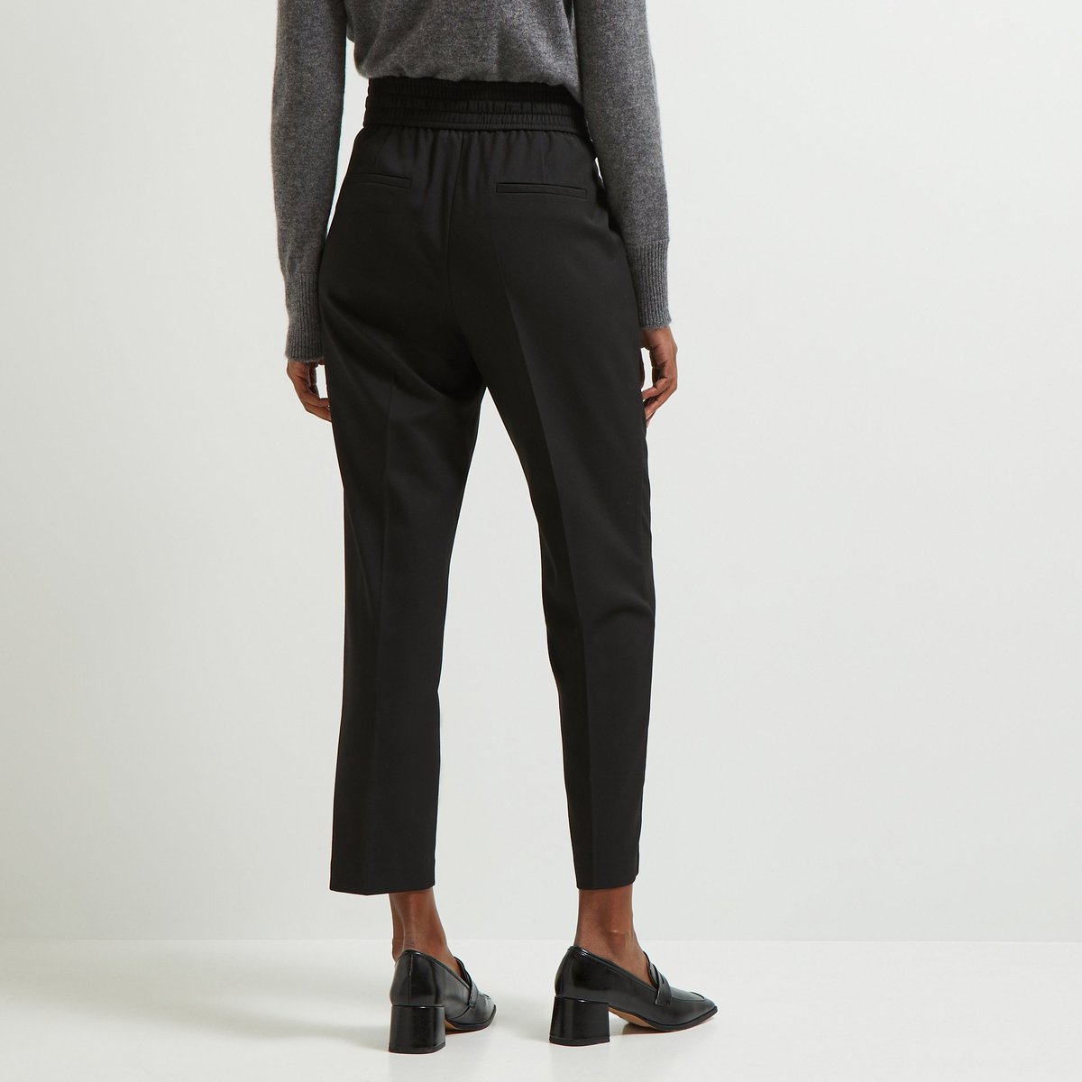 Pantalon droit taille élastiquée noir, MONOPRIX