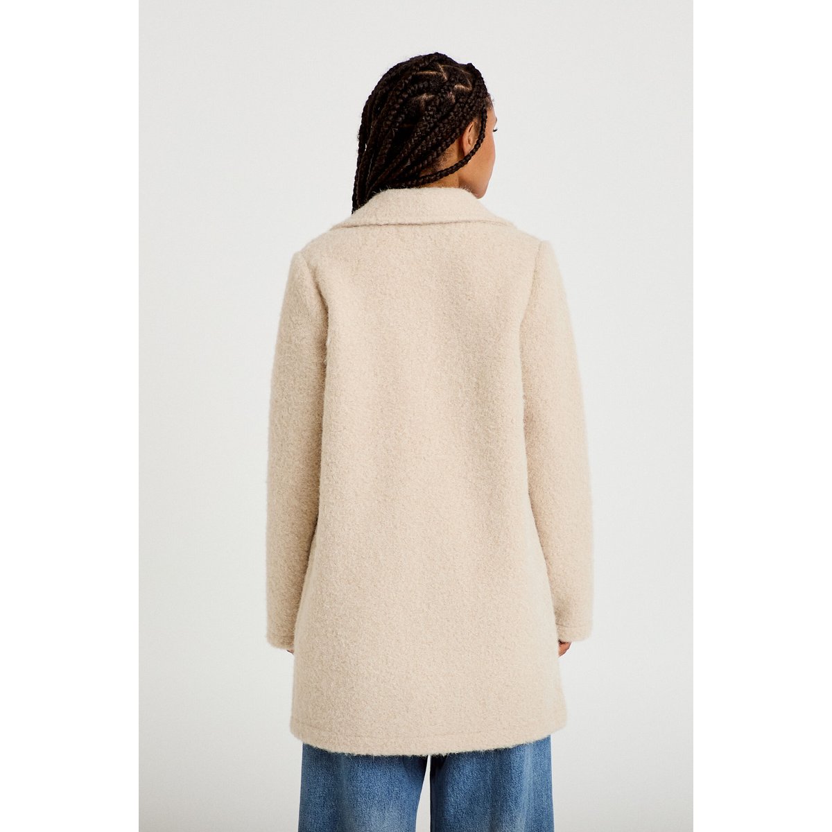 Manteau droit mi-long bouclettes beige, CACHE CACHE