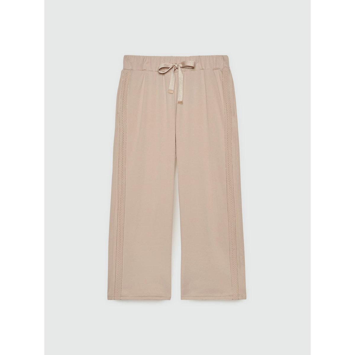 Pantalon de jogging court avec bords en dentelle beige, FIORELLA RUBINO