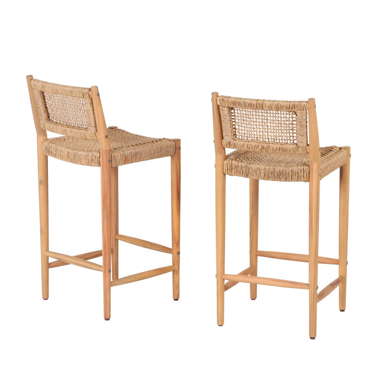 Lot de 2 tabourets de bar intérieur/extérieur en bois d'acacia et résine tressée H65cm- NURI bois clair, DRAWER