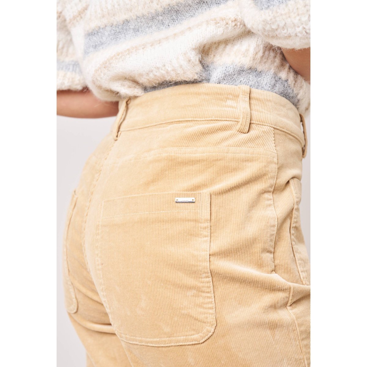 Pantalon bootcut femme en coton SAKARI beige, DEELUXE