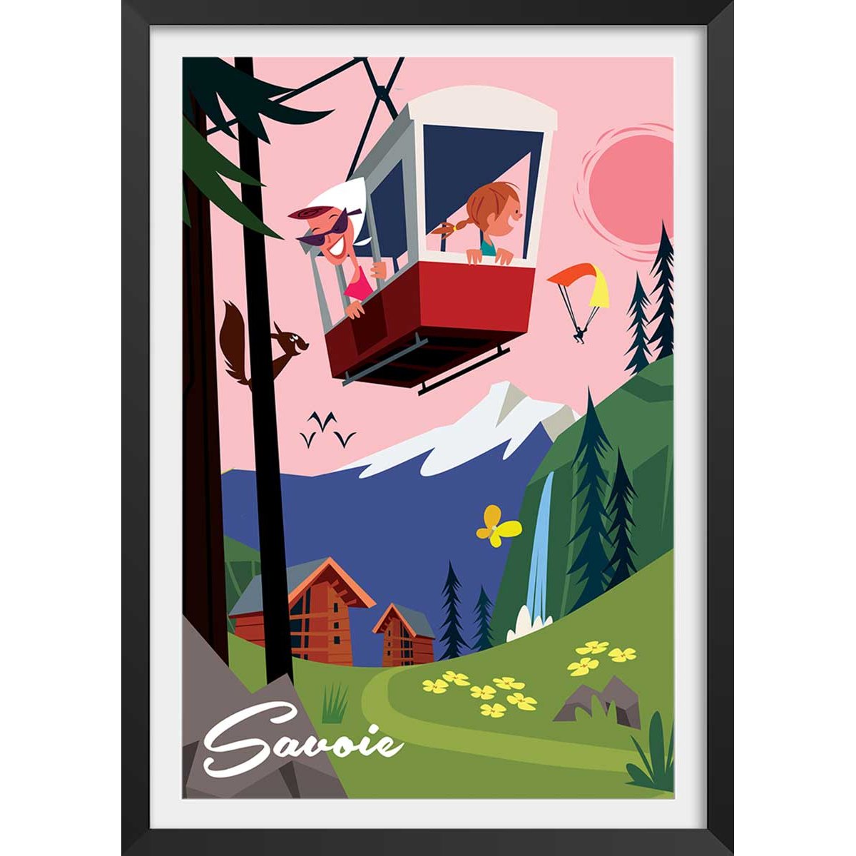 Poster retro savoie ou bien ! affiche + cadre en bois - noir, HEXOA