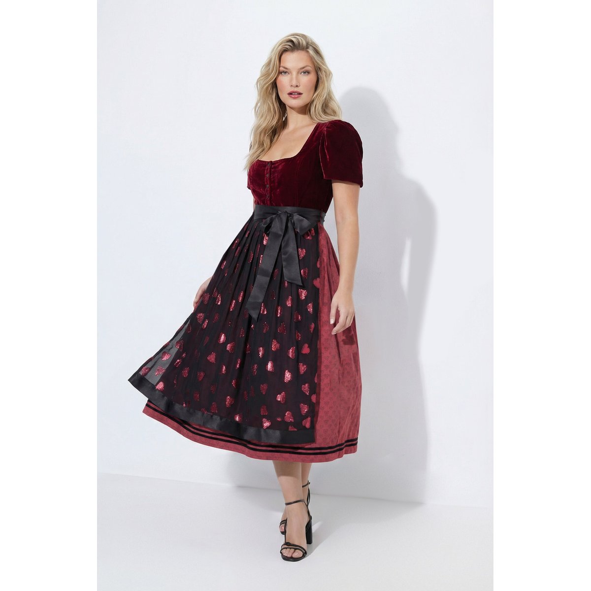 Dirndl, velours, encolure carrée rouge vin, ULLA POPKEN