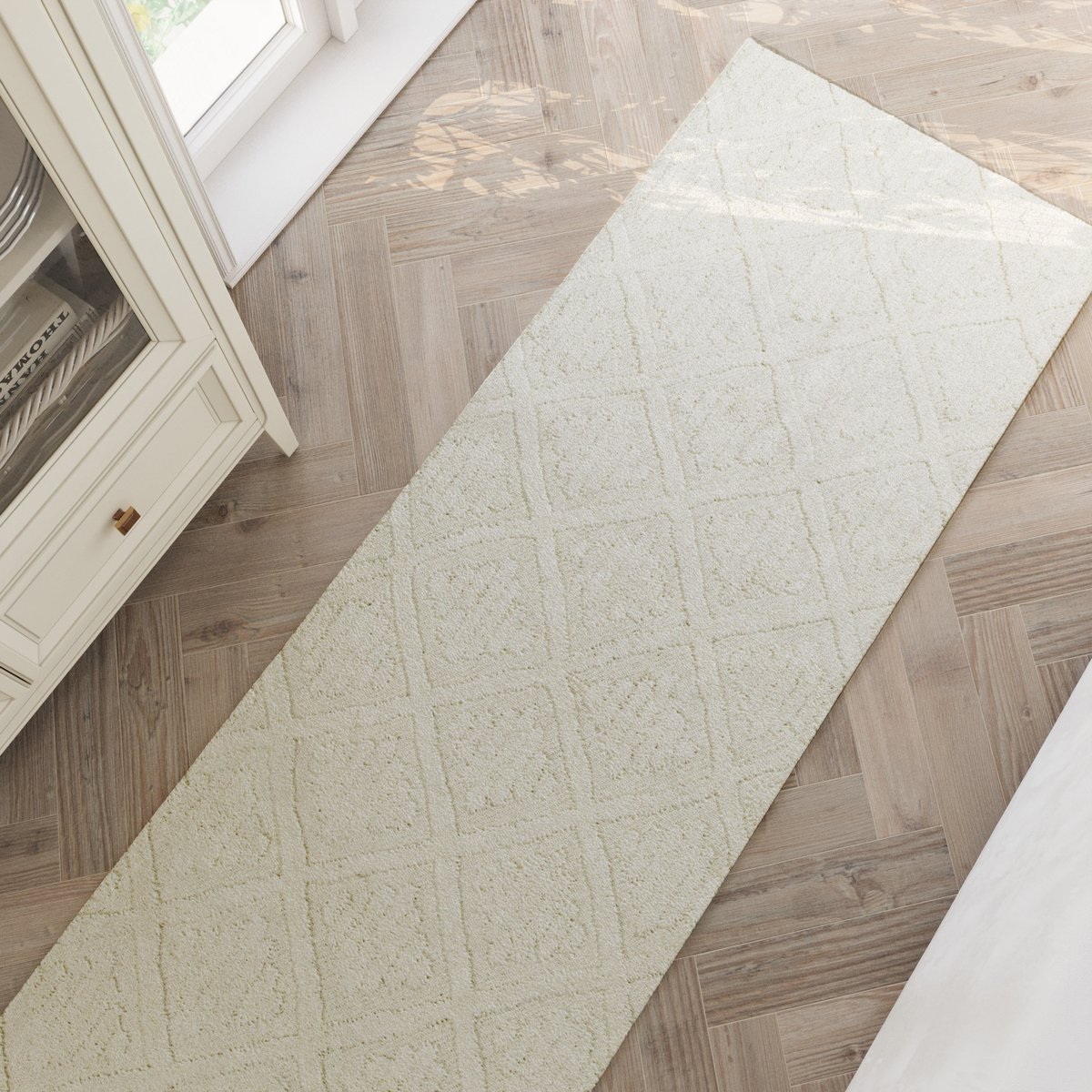 Tapis couloir à motifs losanges en relief , HAMPTONS SEVENTEEN blanc crème, WECON HOME