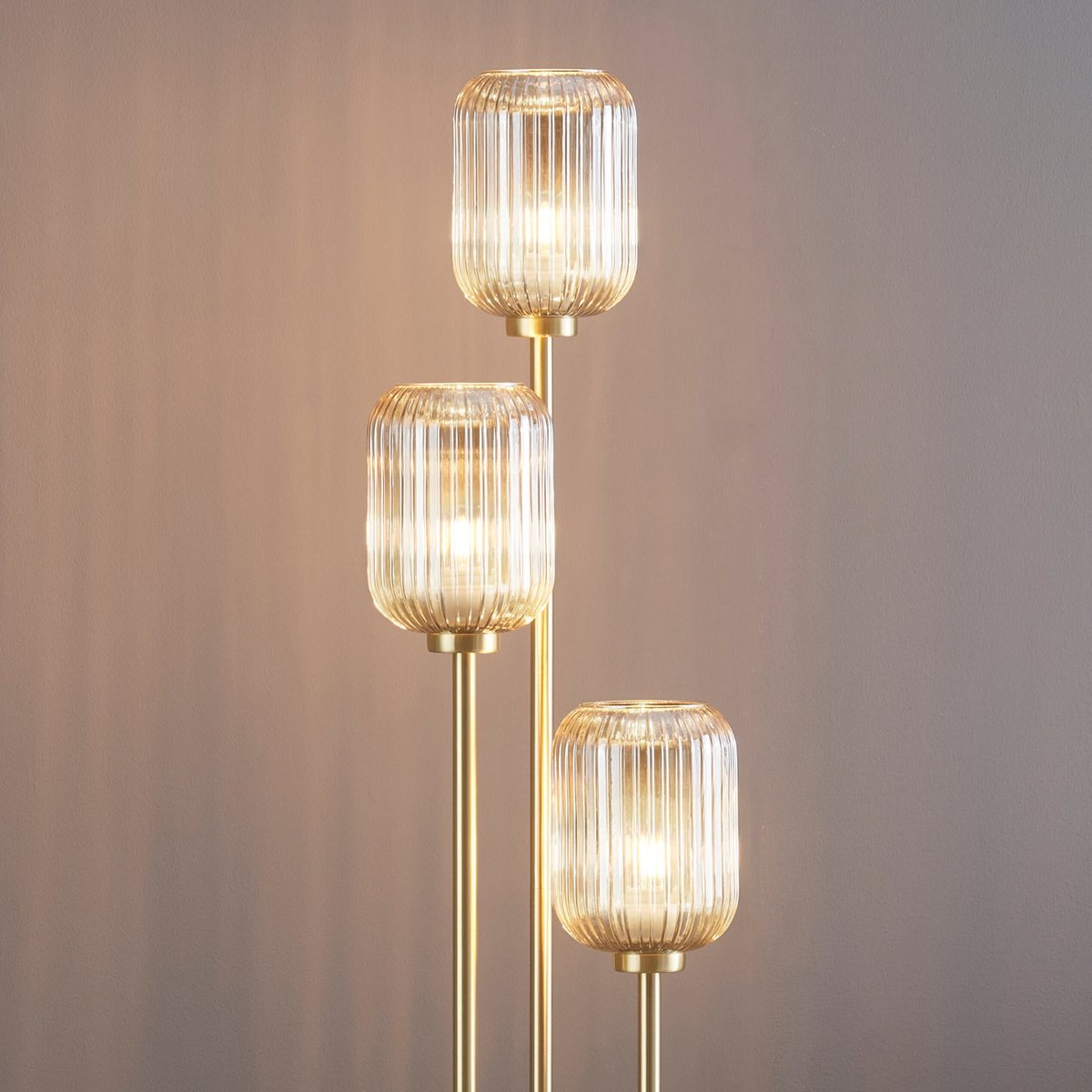 Lampadaire à abat-Jour verre ambré - ROSALIA doré / laiton, KOSILUM