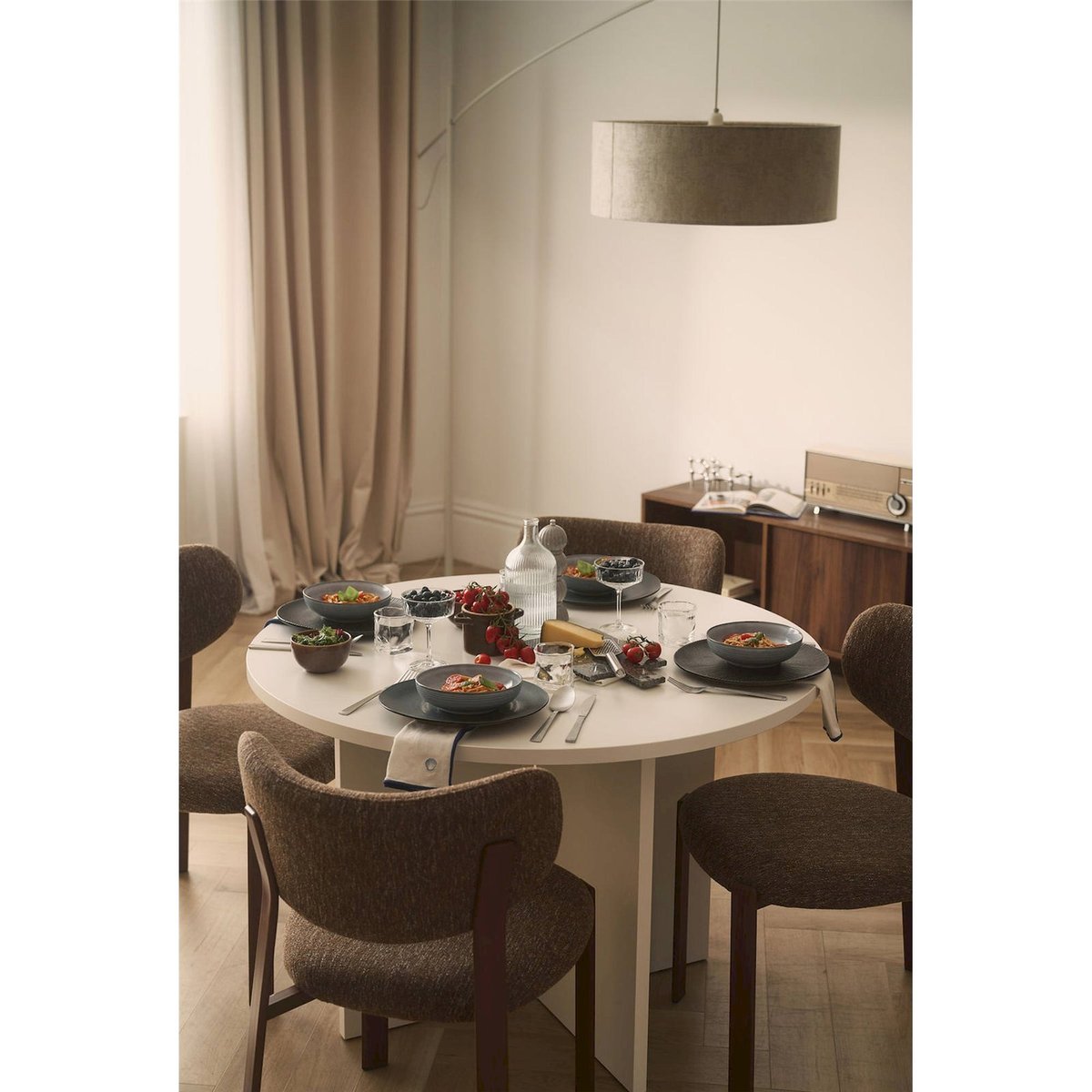 Table à manger ronde extensible OVO blanc perle, RECOLLECTION