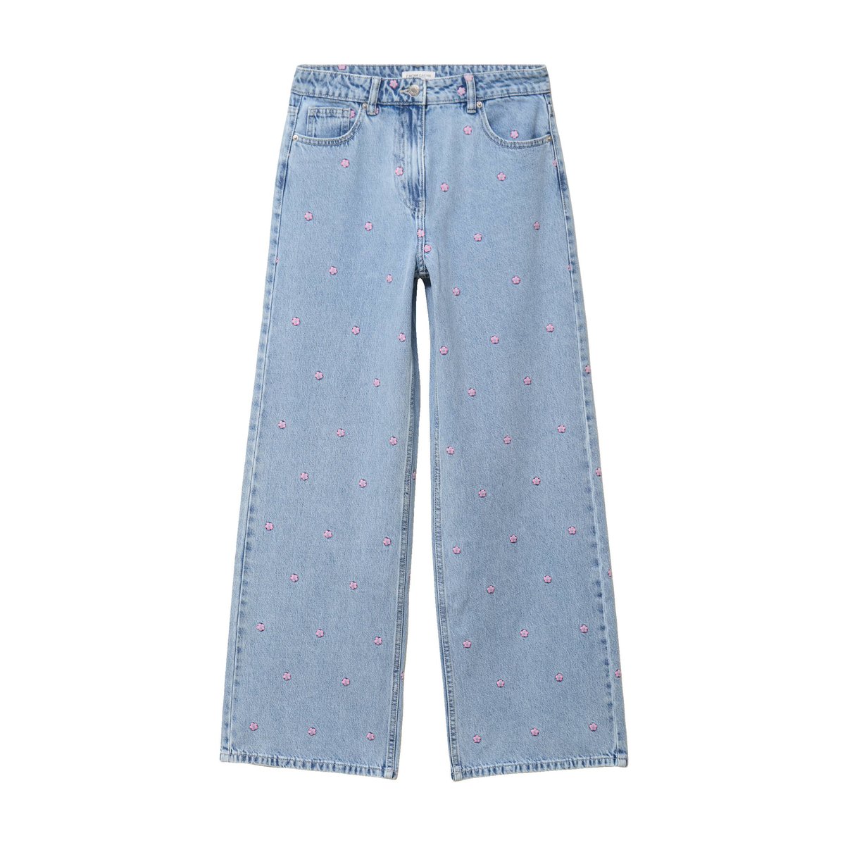 Jean wide leg taille haute brodé bleu foncé, CACHE CACHE