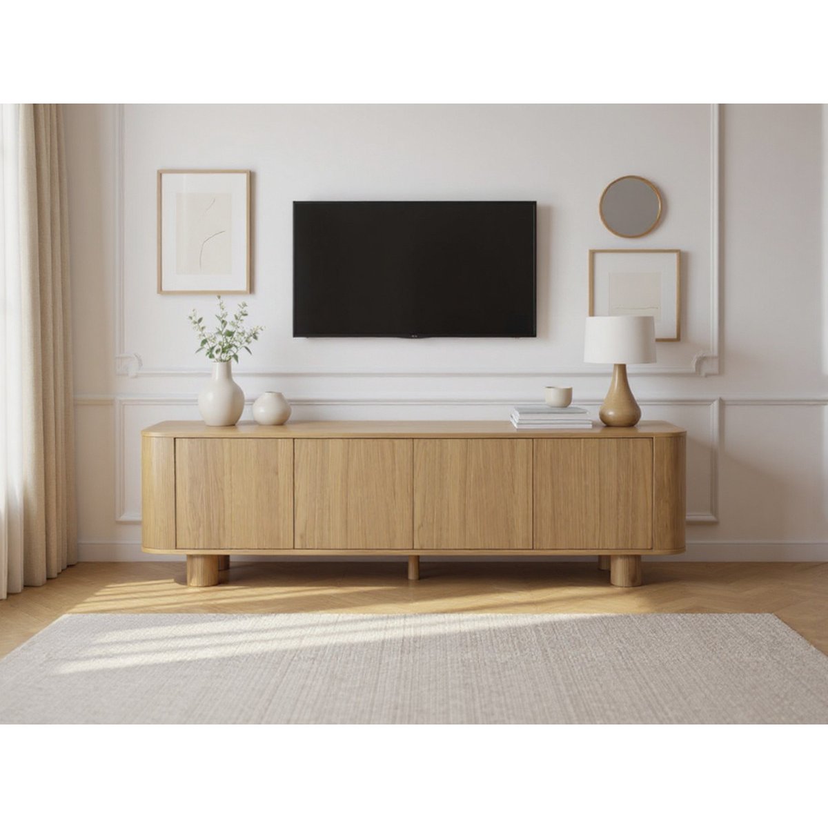 Meuble TV 180 cm placage, MALO marron clair, BOBOCHIC