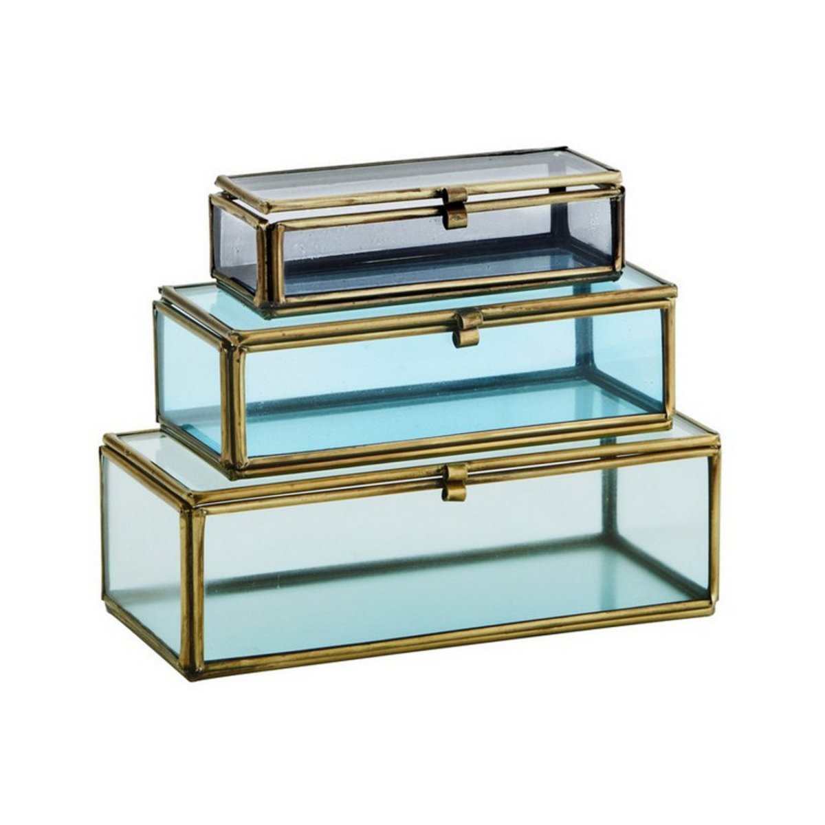 Petite boite à bijoux verre métal   set de 3 bleu, MADAM STOLTZ