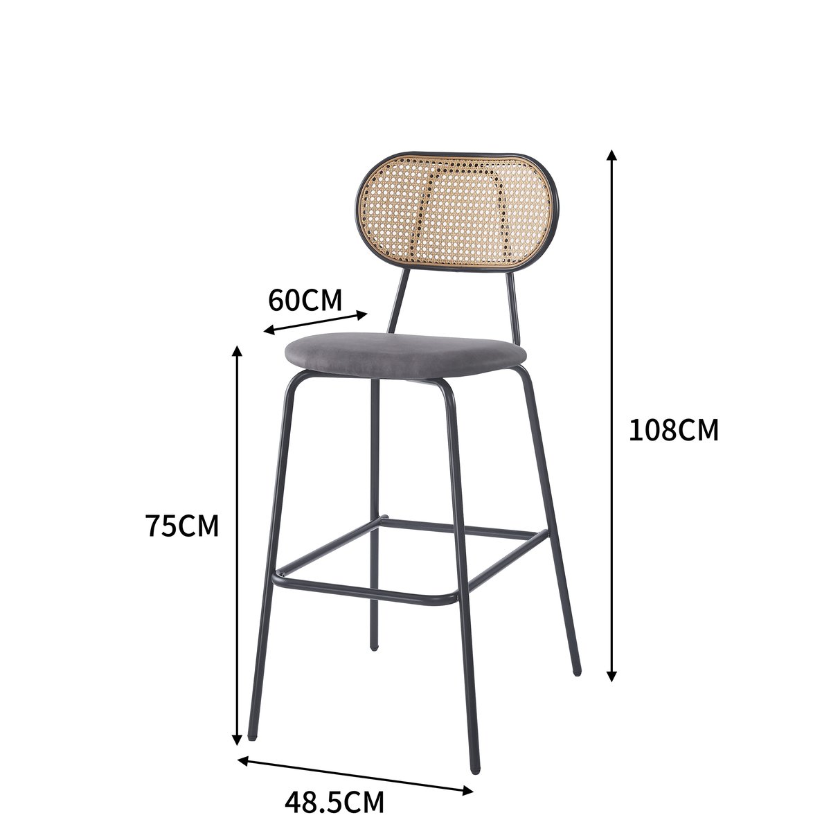 Lot de 2 tabourets de bar en cannage OREBRO noir, NORDLYS