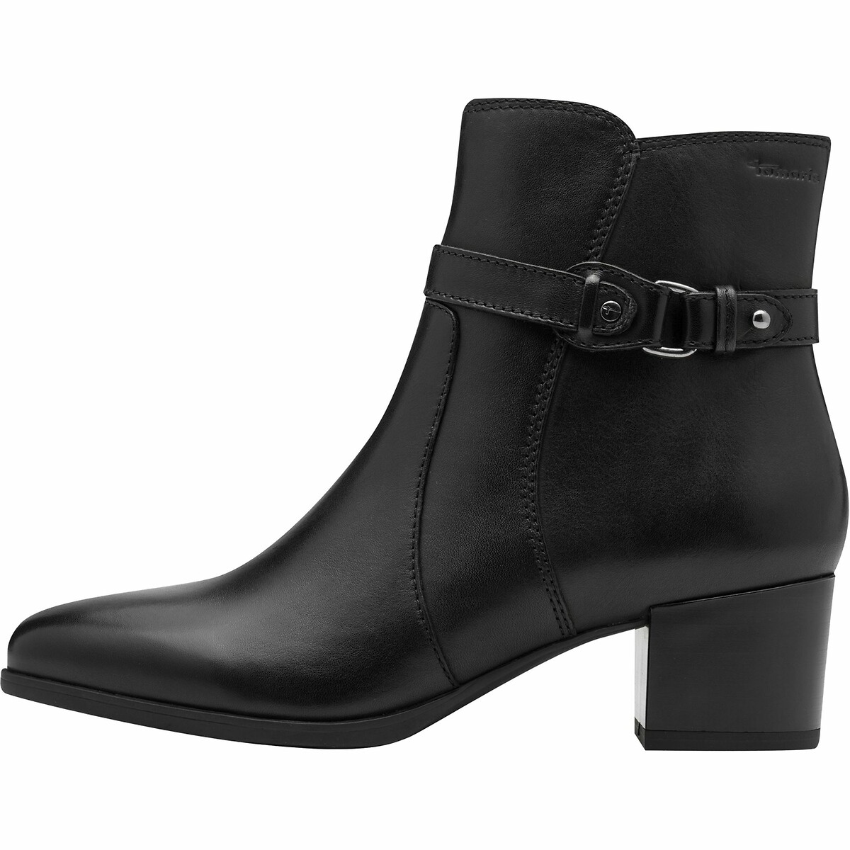 Bottines à talon en cuir noir, TAMARIS