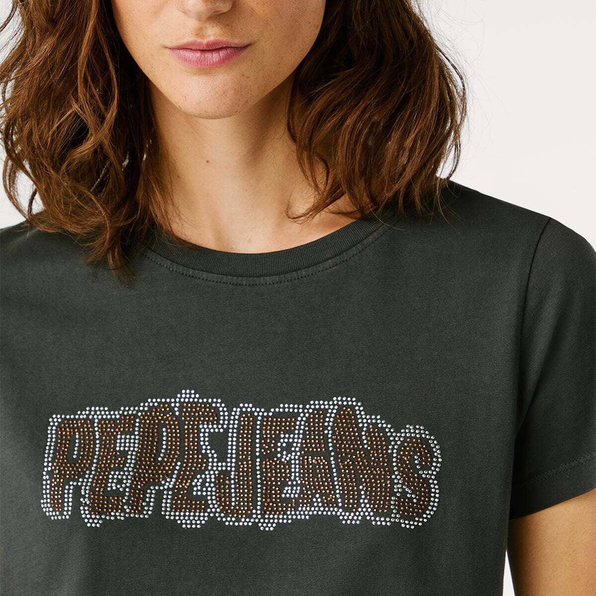 T-Shirt Avec Logo En Strass gris, PEPE JEANS