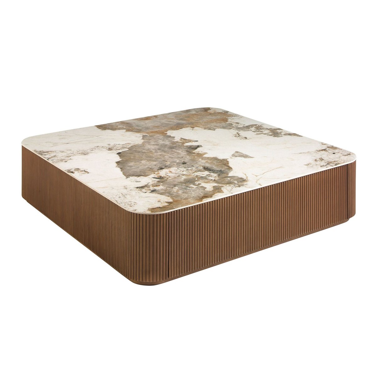 Table basse carrée en porcelaine, marbre et noyer blanc | noyer, ANGEL CERDA