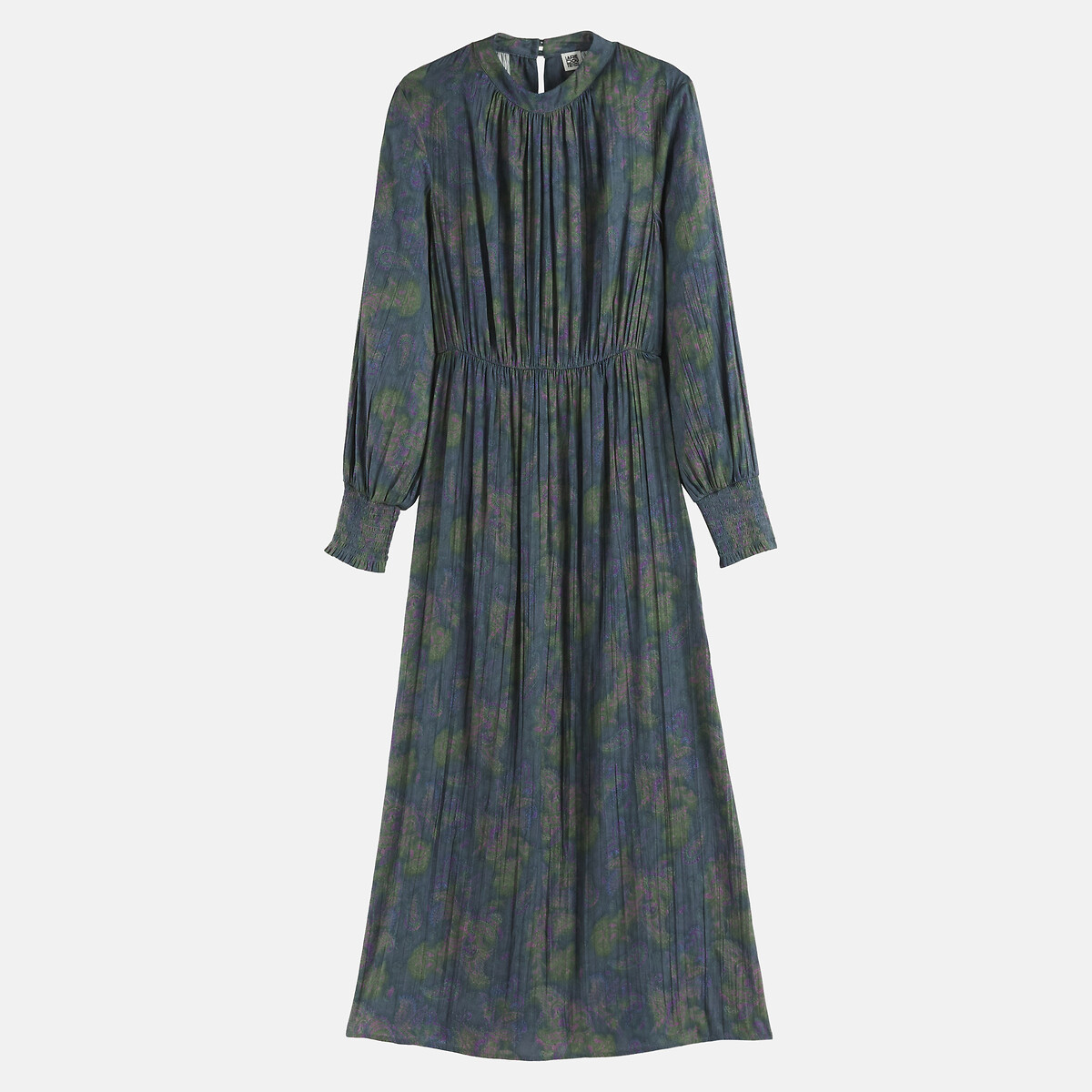Abito lungo, maniche lunghe, stampa cachemire fantasia fondo kaki, LA REDOUTE COLLECTIONS
