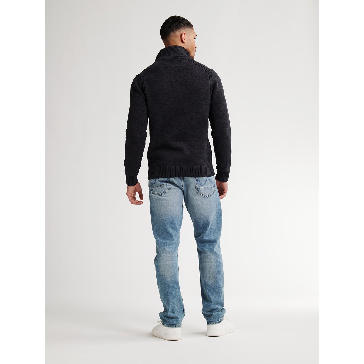 Pull col montant boutonné noir deep black, PETROL INDUSTRIES