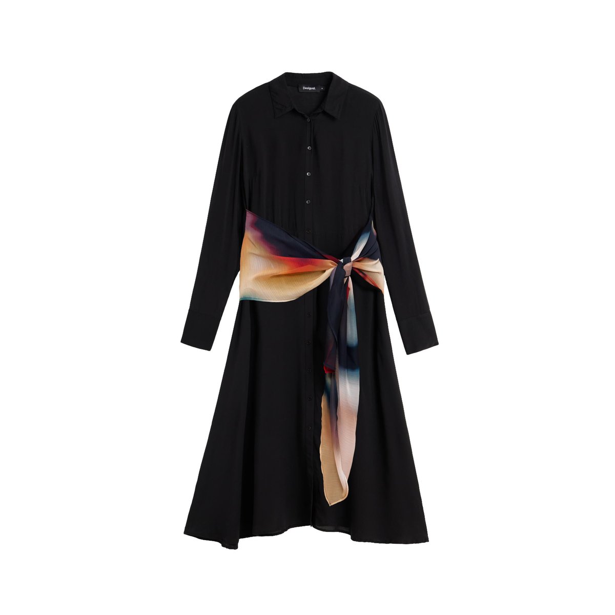 Robe chemise midi noir, DESIGUAL
