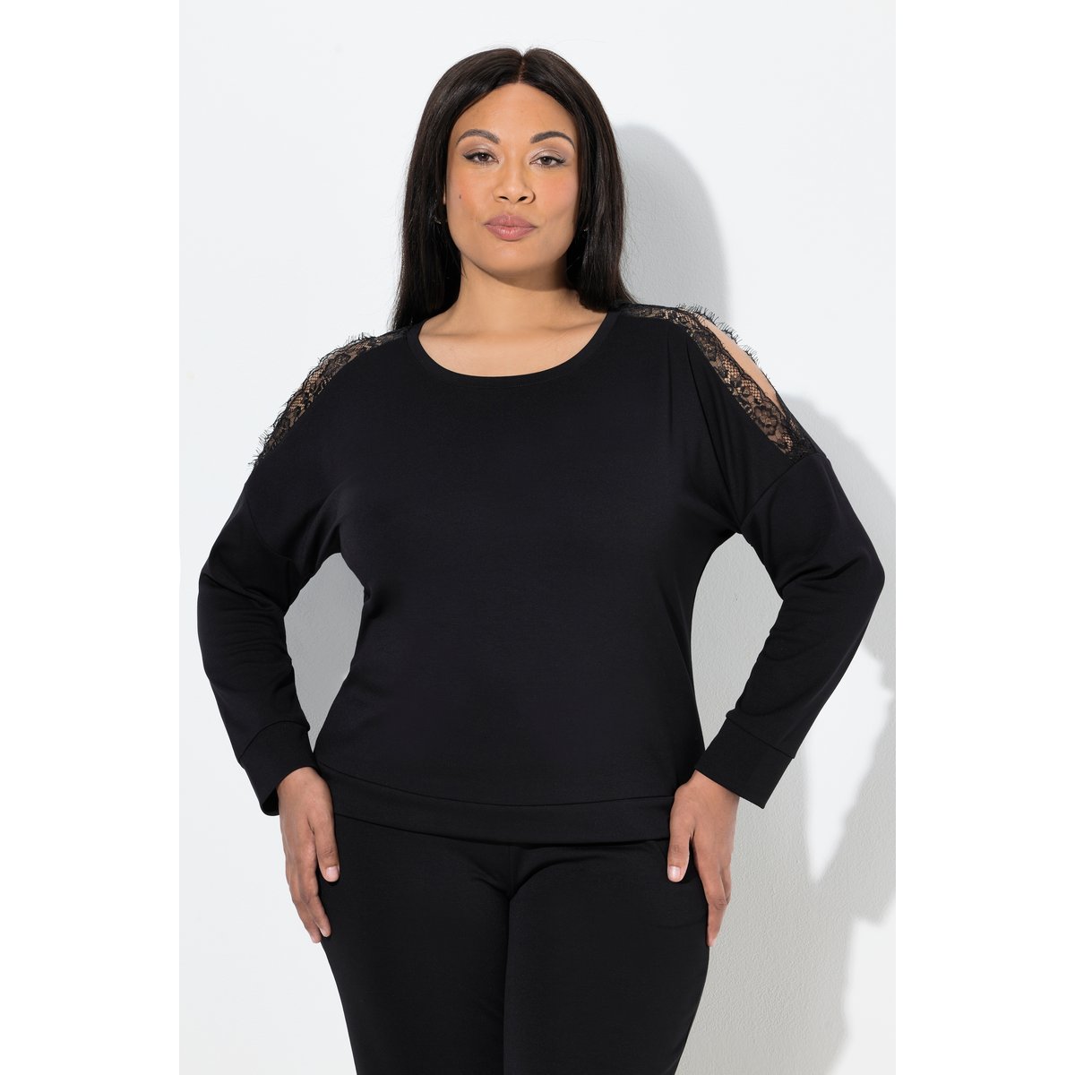 Sweat-shirt col rond et manches longues noir, ULLA POPKEN