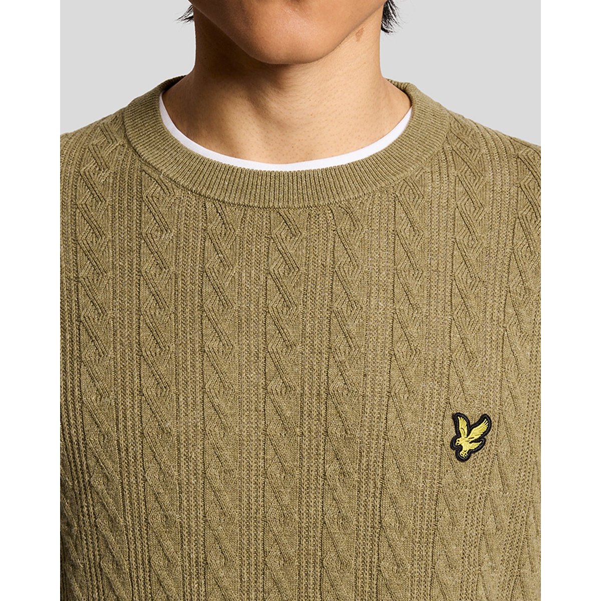 Pull en mélange de lin côtelé col rond vert herbe chiné, LYLE & SCOTT