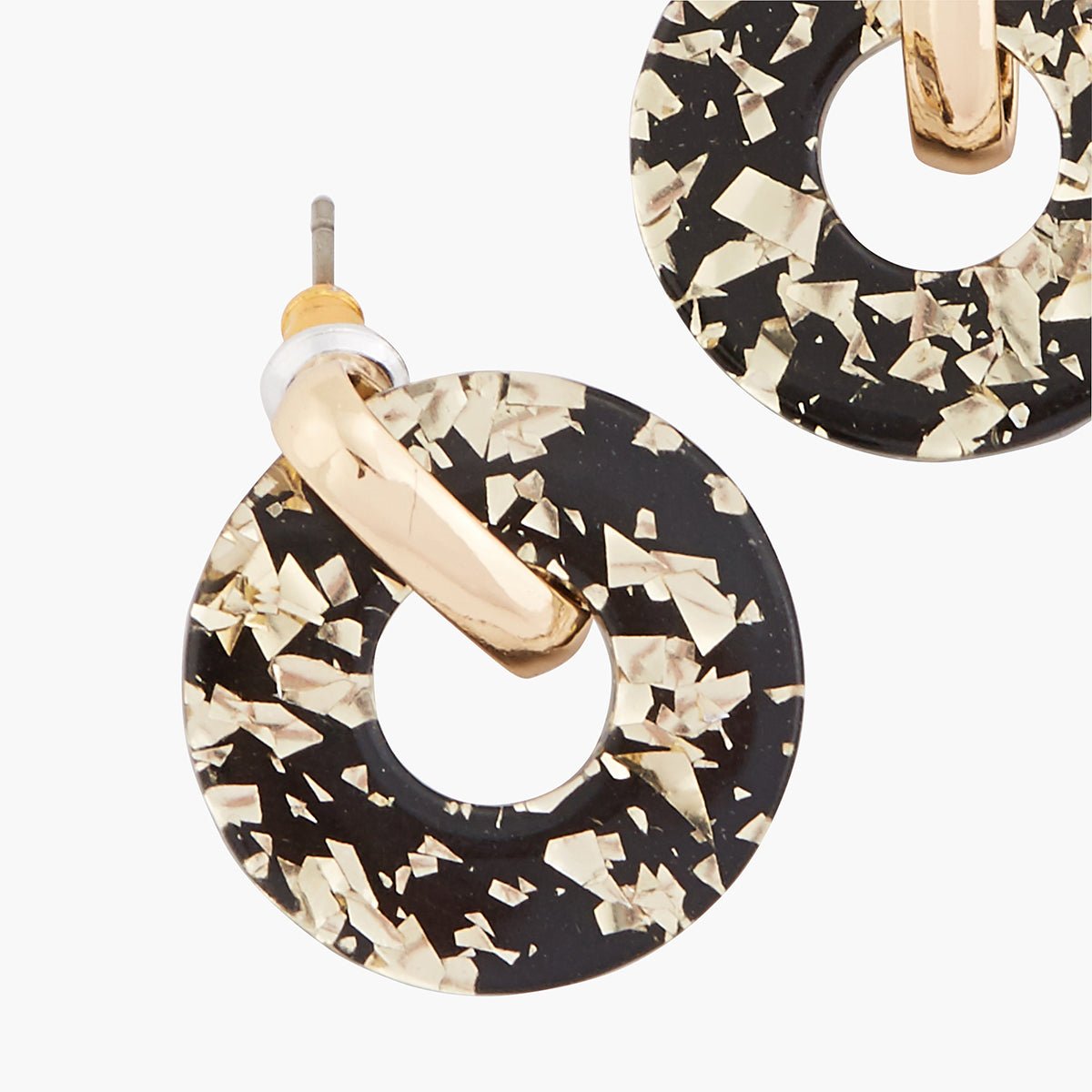 Boucles d'oreilles rondes en acrylique noir et doré noir, BALABOOSTE