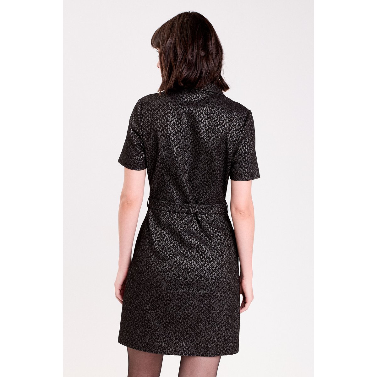 Robe droite courte col chemise noir, CACHE CACHE