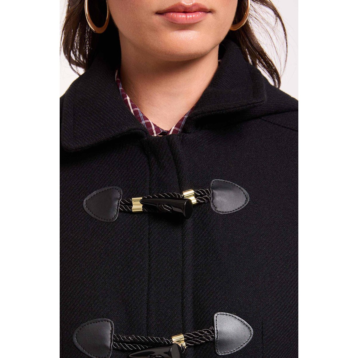 Manteau mi-long brandebourg noir, MORGAN