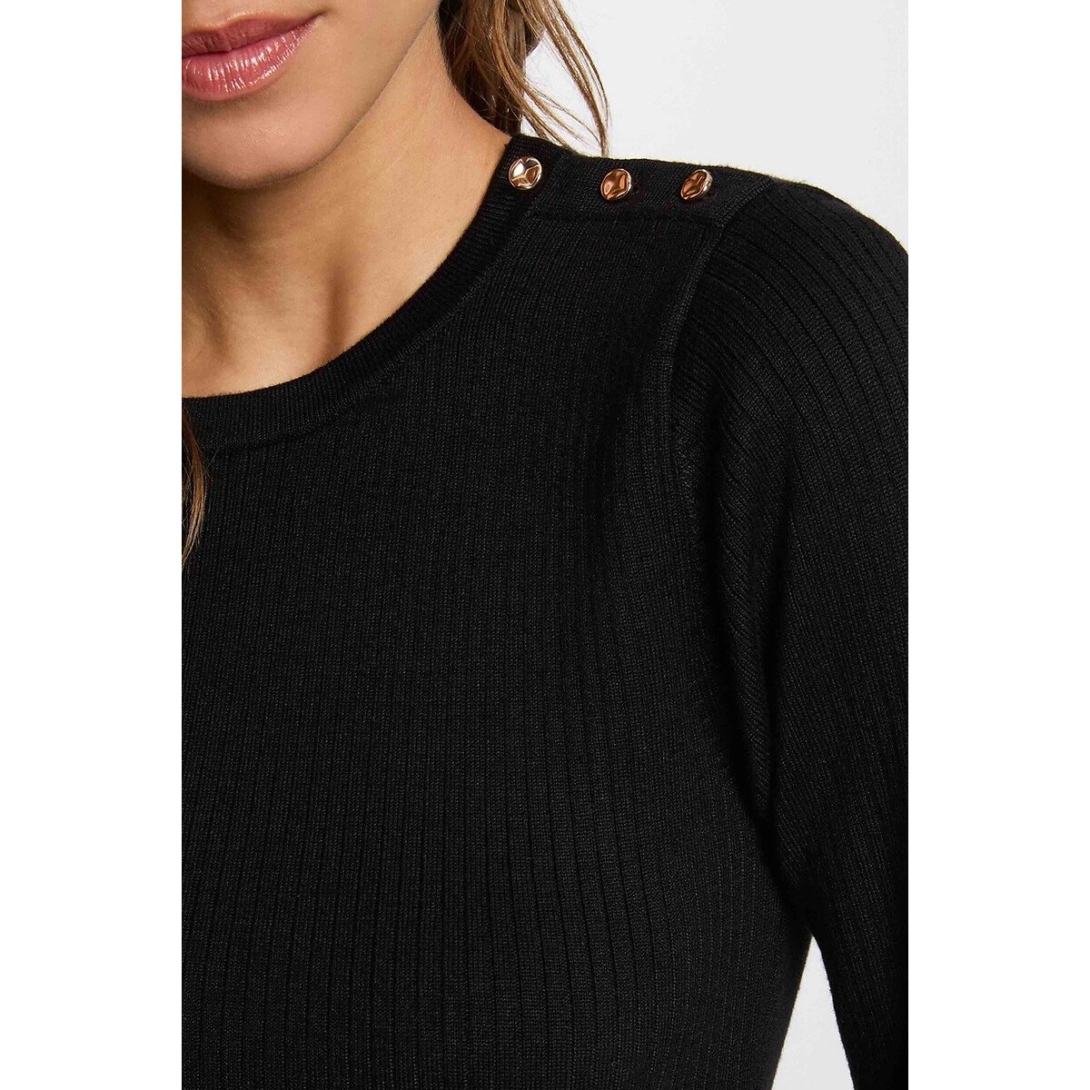 Robe tricot details boucle noir, MORGAN