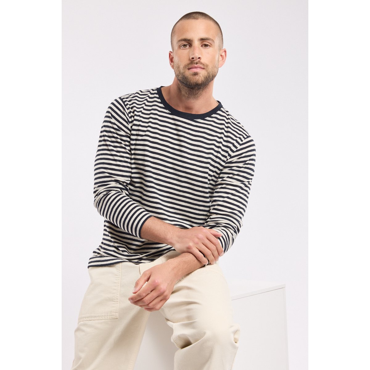 Marinière Héritage en coton et lin HERITAGE rich navy/nature, ARMOR-LUX
