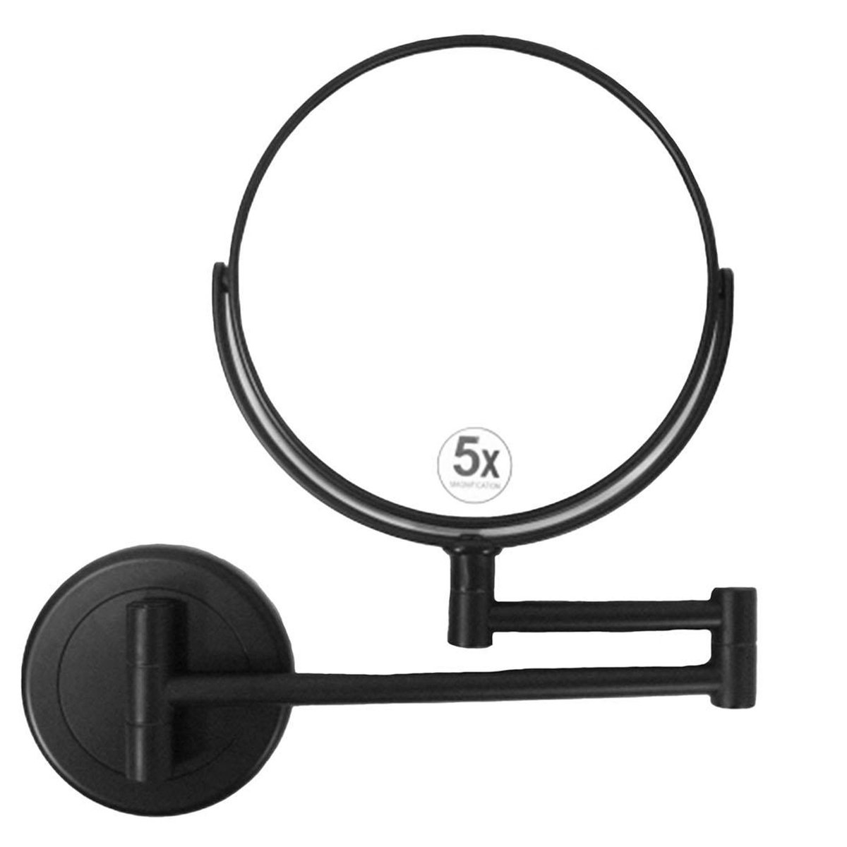 Miroir grossissant noir double face rond (x5) sur bras extensible noir, WADIGA